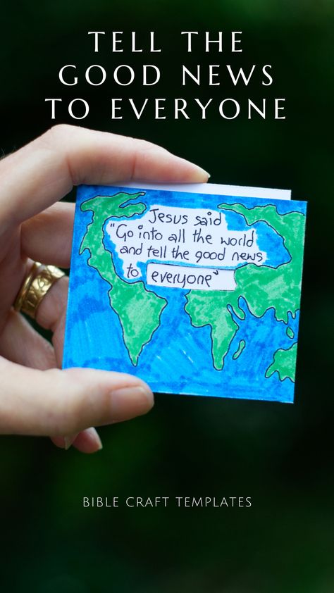 Kids Bible craft templates to spread to good word of God! #5minutecrafts #sundayschool #craftideas #bible #biblecraft #youthgroup #kidscraft #craft #biblestories #busyart Go Into All The World And Preach Craft, He’s Got The Whole World Craft, Share The Good News Craft, Sharing The Gospel Craft For Kids, Great Commission Craft For Kids, Gospel Crafts For Kids, The Great Commission Craft, Bible Verse Crafts, Jesus Crafts