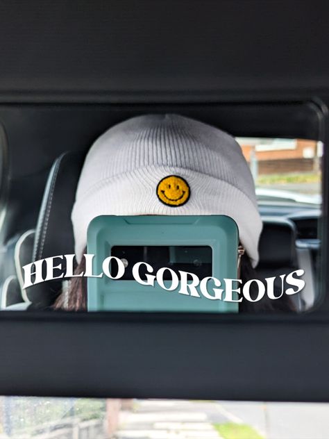 Personalise your car mirrors and brighten your day with this decal, a lovely little compliment to remind yourself you're gorgeous every day. Vinyl Mirror, Car Mirror Decals, Mirror Vinyl, Mirror Decals, Mirror Decal, Remind Yourself, Hello Gorgeous, Car Mirror, Brighten Your Day