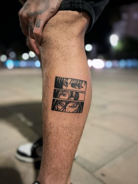 Anime Rectangle Tattoo, Aot Tattoo Levi, Aot Manga Panel Tattoo, Mikasa Tattoo Design, Aot Levi Tattoo, Levi Aot Tattoo, Levi Eyes Tattoo, M83 Tattoo, Mikasa Ackerman Tattoo Ideas