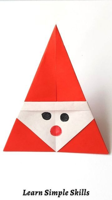 3d Santa Claus Craft, Triangle Santa, Santa Origami, Santa Claus Origami, Origami Santa Claus, Origami Santa, Easy Origami, Origami Easy, Kid Crafts