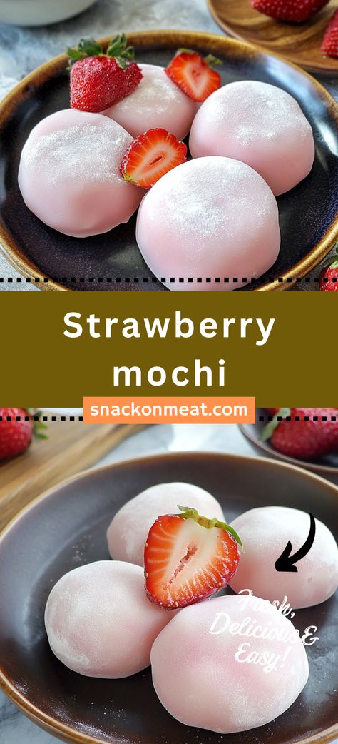 Top 3 dessert requests I've been getting: 1. something pink, 2. something with strawberries, 3. mochi! This recipe brings all three together to create the Hawaiian Mochi Recipe, Homemade Mochi Recipe, Chinese Food Dessert, Dessert Recipes Easy Quick 3 Ingredients, Ice Cream Mochi Recipe, Quick Strawberry Desserts, How To Make Mochi, Mochi Recipe Easy, Strawberry Mochi Recipe