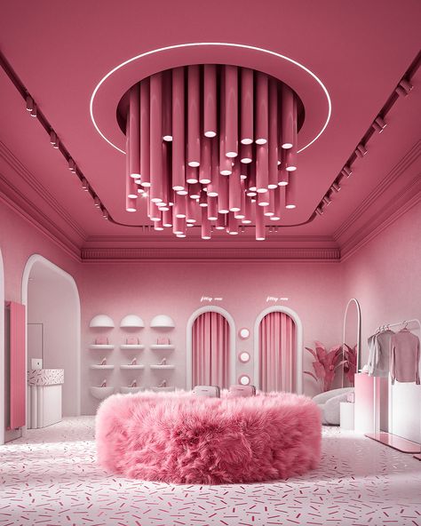 Cotton candy | clothes boutique :: Behance Pink Boutique Interior, Candy Clothes, Clothing Store Interior, Retail Lighting, Warehouse Design, Store Design Boutique, Beauty Room Design, Clothes Boutique, Pink Boutique