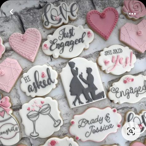 Proposal Cookies Engagement, She Said Yes Cookies Engagement, Engagement Cookies Ideas, Engagement Cookies Decorated, Engagement Sugar Cookies, Bridesmaids Invitations, Proposal Cookies, Engagement Party Cookies, Knot Cookies