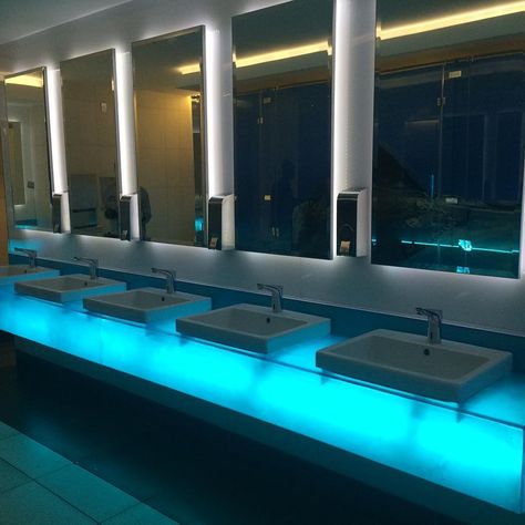 Night club bathroom lighting using our Leds and lighting profiles  #customsigns… Night Club Bathroom, Night Club Ideas, Neon Bathroom, Led Strip Lighting Ideas, Strip Lighting Ideas, Nightclub Ideas, Club Design Interior, Tropical Lounge, Night Club Lighting