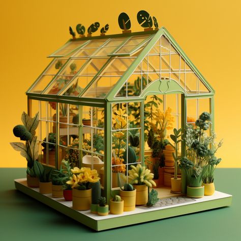 Greenhouse Diorama, Greenhouse Miniature, 3d Textiles, Plant Greenhouse, Garden Diorama, Miniature Greenhouse, Sustainable House Design, Diy Succulent Terrarium, House Shelves