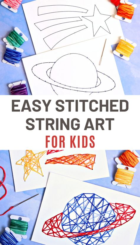 Crafts Using Embroidery Thread, Free String Art Patterns Templates, Art Club Ideas Elementary, Crafts For 5th Graders, String Art For Kids, Montessori Sewing, String Art Patterns Templates, String Art Patterns Free, Craft Ideas For School