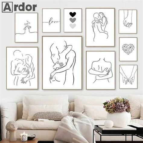 Couples Wall Art, Minimalism Art, Nordic Art, Nordic Wall, Love Kiss, Shop Wall, Wall Art Canvas Painting, Living Room Pictures, Painting Wall