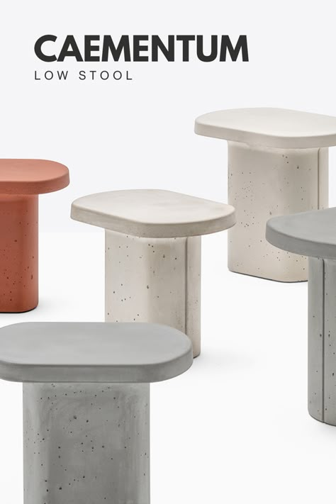 Caementum is characterised by an intrinsically delicate geometry. A single-piece concrete stool with a central base. The addition of carefully selected additives makes the highly resistant material guarantee excellent technical performance, including ease of cleaning, greater resistance to mechanical stresses and weathering, and low permeability to liquids and stains. Concrete Tables, Concrete Stool, Concrete Furniture, Concrete Table, Low Table, Brutalist Architecture, Low Stool, Minimal Decor, Contemporary Sculpture