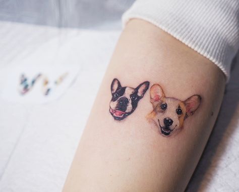 Tattoo artist Yammy, color and black and grey minimalistic pets tattoo | Seoul, Korea | #inkpplcom #tattooartist #minimalistic #realistictattoo #pets #dogs #cats #colortattoo #blackandgreytattoo #blackandgrey #minimalism Lolly Tattoo, Corgi Tattoo, Pet Tattoos, Small Dog Tattoos, Cute Animal Tattoos, Wild Tattoo, Small Tattoos With Meaning, Theme Tattoo, 4 Tattoo