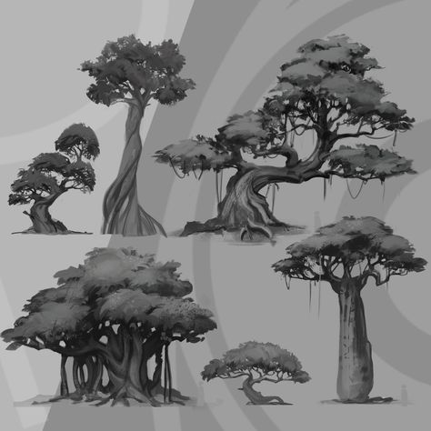 Tree Refrence Art, Giant Tree Concept Art, Giant Tree Drawing, Fantasy Tree Concept Art, Trees Concept Art, Nature Concept Art, Tree Fantasy Art, Tree Concept Art, Tree Reference