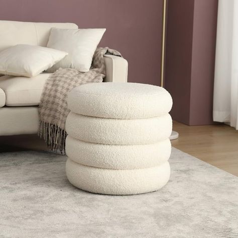 Round Storage Ottoman Boucle Fabric, Large Vanity Stool Footstool with Stripe Line, White Sherpa ... | Amazon (US) Dorm Ottoman, Sherpa Ottoman, Storage Ottoman Coffee Table, Party Living Room, White Room Decor, Round Storage Ottoman, Large Vanity, Vanity Chair, Round Storage