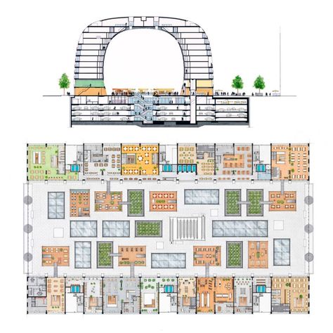 Markthal plan. Rotterdam version. ❤️📲📐📏@mvrdv // 📲🌐detail-online.com // ❤️🎨📲@floorplan_man . ♥️🌐📲teespring.com/stores/floorplan-man . #art… Rotterdam Market, Indoor Markets, Open Market, Public Market, Social Housing, Ground Floor Plan, Architecture Office, Architecture Presentation, Urban Planning