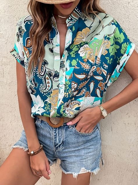 Floral Blouse Outfit, Summer Blouse Outfit, Dusty Pink Style, Plus Size Summer Tops, Batwing Sleeve Blouse, Estilo Boho Chic, Chic Blouses, Paisley Floral, Women Blouses