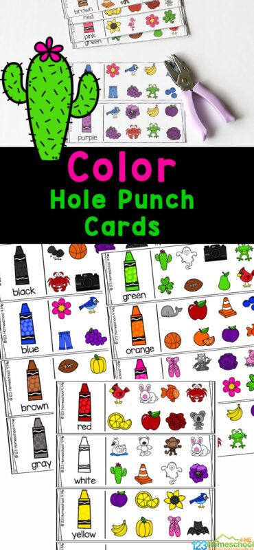 Hole Punch Cards Free Printable, Preschool Hole Punch Activities Free, Color Recognition Preschool Worksheets, Hole Punch Activities Free Printable Preschool, Free Hole Punch Activities, Colour Recognition Activities, Hole Punch Activities Free Printable, Jelly Bean Science Experiment, Color Math Activities