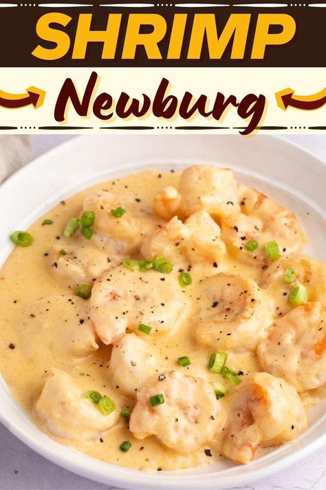 Shrimp Newburg is similar to Thermidor as both contain seafood and a creamy sauce. But this recipe uses sherry and calls for paprika instead of mustard. Shrimp Newburg, Seafood Dinner Recipes, Seafood Dish Recipes, Creamy Shrimp, Seafood Entrees, Shrimp Recipes For Dinner, Shrimp Recipes Easy, Shrimp Dishes, Seafood Dinner