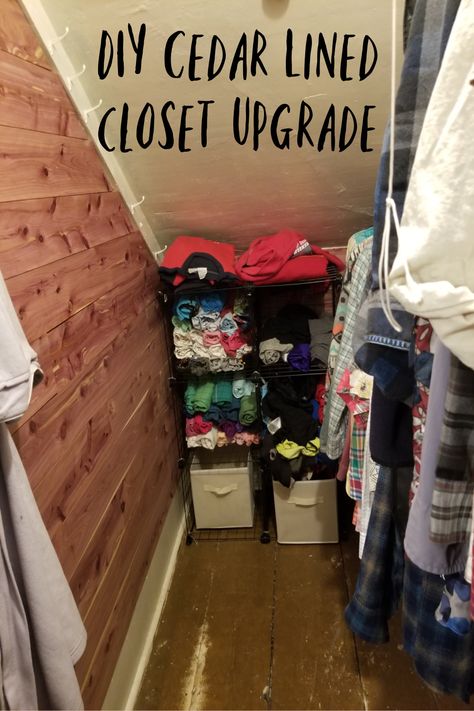 DIY Cedar Lined Closet. Deter Clothes Moths. Trying to avoid the issues we had in MT with moths, our closet is now lined with cedar. A relatively easy and effective DIY project #closet #cedarcloset #nomoremoths via @BooksCooksLooks Cedar Closet Diy, Cedar Closet Ideas, Cedar Lined Closet, Closet Vanity, Domestic Bliss, Cedar Boards, Cedar Closet, A Frame House Plans, Wall Closet