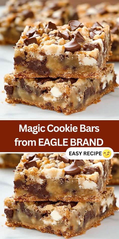 Are you looking for an easy and delicious dessert? Try these classic Magic Cookie Bars made with graham cracker crust, sweetened condensed milk, chocolate chips, coconut, and nuts. Perfect for parties, holidays, or a quick homemade treat. Graham Cracker Bars Condensed Milk, Easy Magic Bars Recipe, Magic Cookie Bars Without Coconut, Holiday Magic Bars, Magic Cookie Bars No Coconut, Magic Bars Recipe Eagle Brand, Eagle Brand Recipes Condensed Milk Magic Cookie Bars, Seven Layer Bars Eagle Brand, Sweetened Condensed Milk Bars