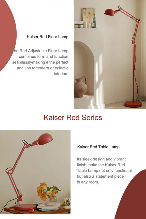 Lighting fixtures are not just tools for illumination but are also works of art that enhance our living spaces. Today, we introduce the Kaiser Red Series from Dekorfine, featuring a red table lamp and a red floor lamp. These two fixtures can stand alone or work harmoniously together, adding a splash of vibrant color and elegant charm to any home environment. Red Floor Lamp, Red Lamp Shade, Red Table Lamp, Red Floor, Table Lamps Living Room, Wood Floor Lamp, Floor Lamps Living Room, Adjustable Floor Lamp, Room Ambiance