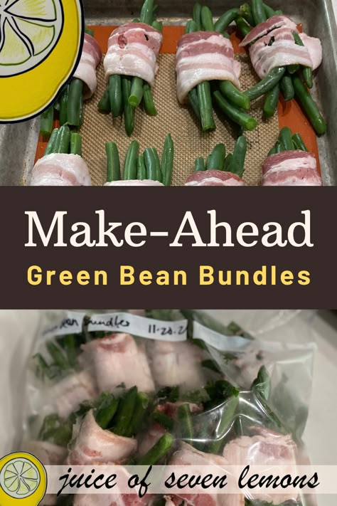 Create the perfect Thanksgiving side dish with make-ahead green bean bundles! These bacon-wrapped bundles are not only delicious but also a convenient make-ahead option for your holiday meal. Spend a few minutes prepping now and have more time to relax during the holidays. Click now to explore more 'make ahead' tips. And enjoy being organized for your Thanksgiving feast. Wrapped Green Beans With Bacon, Green Bean Bundles Bacon Wrapped, Make Ahead Green Bean Recipes, Make Ahead Green Beans, Green Bean Bundles With Bacon, Bacon Wrapped Green Bean Bundles, Green Bean Bundles, Bacon Wrapped Green Beans, Green Beans Side Dish