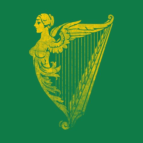 Irish Pride Tattoo, Irish Harp Tattoo, Irish Aesthetic, American Style Tattoo, Ireland Tattoo, Heraldry Design, Celtic Harp, Irish Harp, Irish Tattoos