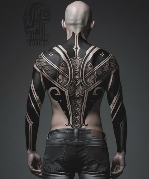 Geometric Chest, Trippy Tattoo, Avatar Tattoo, Chest Tattoo Ideas, Future Science, Full Tattoo, Blackout Tattoo, Anime Action Figures, Blue Tattoo