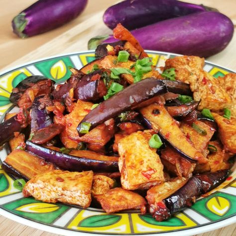 Eggplant with tofu (Szechuan-style) Thai Basil Eggplant Tofu, Eggplant With Tofu Recipe, Eggplant Chinese Style, Tofu And Eggplant Recipes, Eggplant Tofu, Eggplant Tofu Recipe, Asian Tofu Recipes, Eggplant Side Dishes, Tofu Recipes Easy