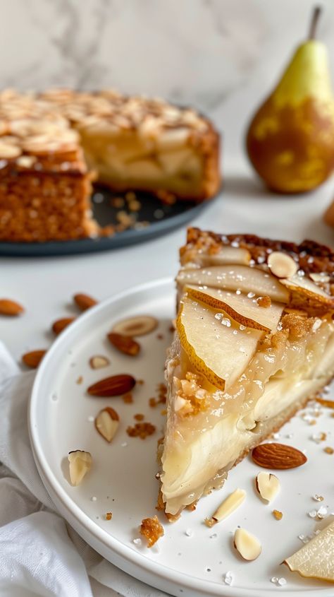 Almond Pear Cake - Frau Virtin Pear And Almond Tart Recipe, French Pear Cake, Pear Almond Tart, Pear Torte Recipe, Pear Cake Recipes Easy, Pear Baking, Pear Cake Gluten Free, Asian Pear Recipes, Pear Recipes Easy