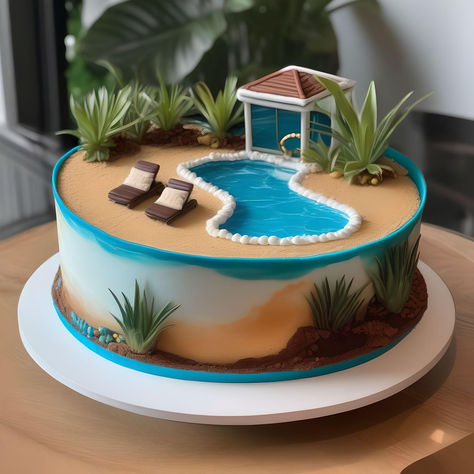 Cake Designs Easy, Gelatin Cakes, Mousse Recipes Easy, Pool Cake, Fondant Cake Designs, Simple Cake Designs, Different Cakes, Diy Pool, Mousse Recipes