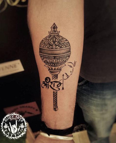 Body Arts Tattoo & Piercing on Instagram: “Hanuman Gada tattoo done @bodyartbtm Hindu god Hanuman represent strength, stamina and agility, all attributes of a champion…” Hanuman Gada Tattoo, Hanuman Gada, Hanuman Tattoo, Lord Shiva Sketch, Om Tattoo Design, God Hanuman, Shiva Sketch, Men Back, Mens Lion Tattoo