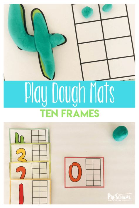 Playdough Counting Mats Free Printable, Math Art For Kindergarten, Number Mats 1-10 Free Printable, Playdough Number Mats Free, Math Numbers 1-10 Activities, 10 Frame Printables, Math Montessori Activities, Ten Frames Printable Free, 10 Frame Activities