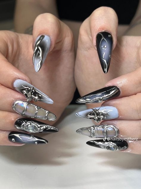 Sci Fi Nails, Opiumcore Nails, Cybersigilism Nails, Cybergoth Nails, Nails Cyberpunk, Techno Nails, Savage Nails, Cybercore Nails, Cyberpunk Nails