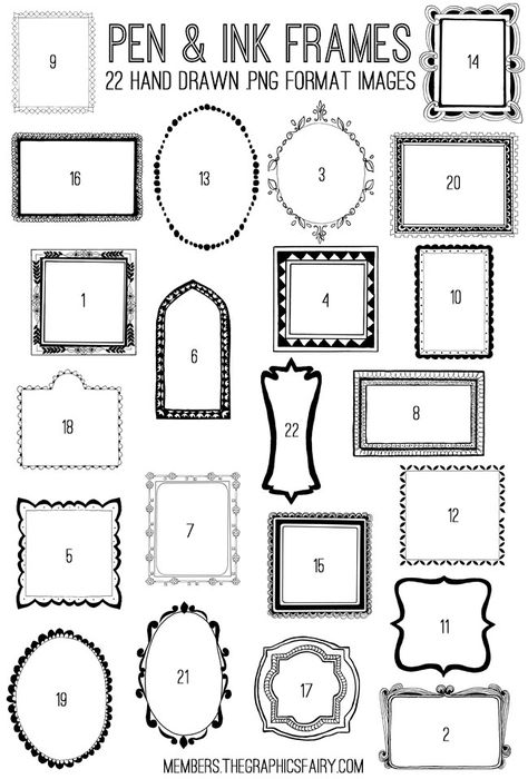 Charming Pen and Ink Frames Kit! TGF Premium - The Graphics Fairy Frames Design Graphic, Frame Drawing, Gem Tattoo, Doodle Frame, Doodle Frames, Magnet Board, The Graphics Fairy, Membership Site, Drawing Frames