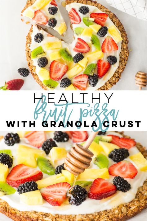 Granola Crust, Fruit Pizza Crust, Healthy Fruit Pizza, Fruit Topping, Pizza Vegana, Healthy Fruit Desserts, Fruit Recipes Healthy, Dessert Healthy, Fruit Pizza Recipe