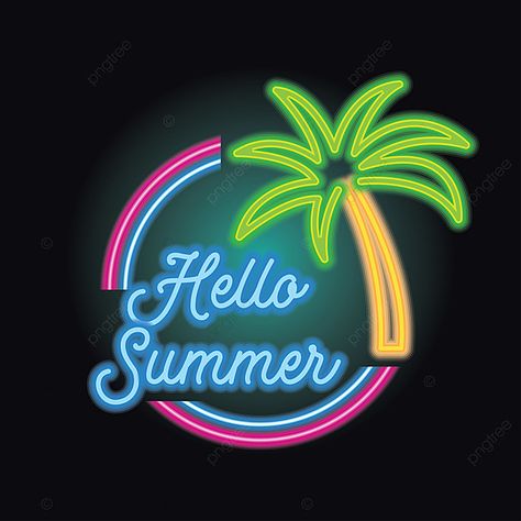 Summer Logo Design, Halo Logo, Summer Calligraphy, Palm Tree Background, Neon Typography, Summer Font, Summer Logo, Holiday Png, Neon Words