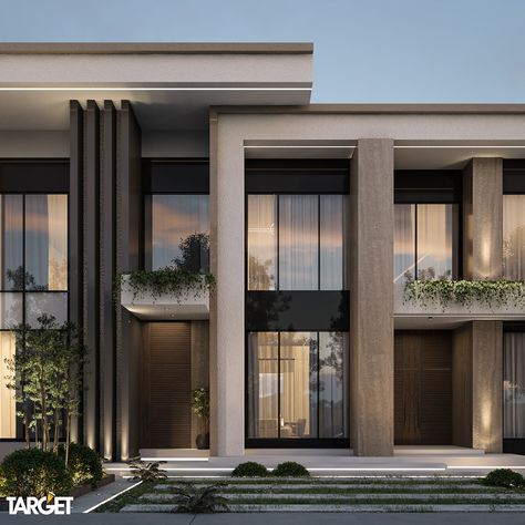 Modern Arch House Exterior, Uae Villa Design, Exterior Villa Design Modern, Villa Exterior Design Modern, Modern Villa Landscape Design, Villa Modern Exterior, Villa Facade Design Modern, Modern Villa Design Exterior, Exterior House Colors Modern