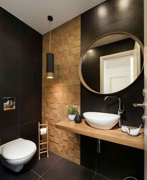 Bathroom Interior Design Wood, Bathroom Design Black, Black White Bathrooms, White Bathroom Designs, Bad Inspiration, Bathroom Furniture Vanity, Small Laundry, Trendy Bathroom, Bathroom Design Luxury