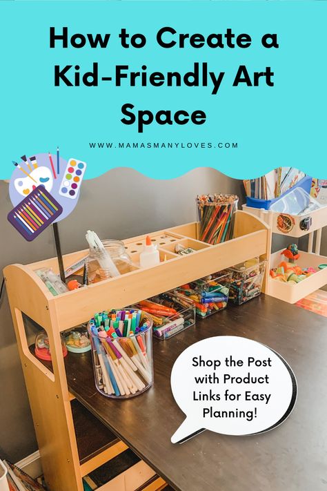 If you’re looking for a way to encourage creativity and self-expression in your little ones, there’s nothing better than setting up an art space in your home. But creating a space that is both functional and fun can be tricky. Should you have a designated room or can it be a corner in the living room? And how do you keep everything organized? Don’t worry, we’ve got you covered. Click through to learn How to Create a Kid-Friendly Art Space Kids Art Space In Living Room, Kids Craft Area Art Corner, Art Space For Kids, Art Corner For Kids, Kids Craft Corner, Kids Corner In Living Room, Kids Art Area, Kids Art Corner, Kids Art Space