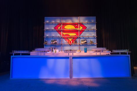 Superhero Corporate Event, Corporate Event Design Decor, Corporate Event Design, Specialty Cocktail, Drinks Design, Superhero Theme, Work Inspiration, Superhero Party, Bar Drinks