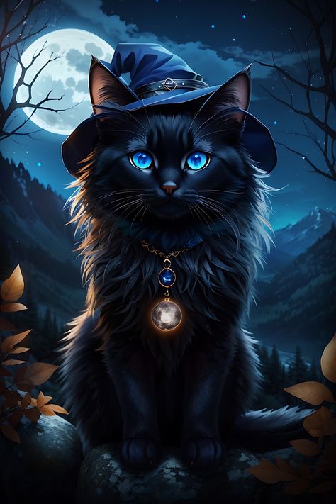 Spooky Halloween Pictures, Cats Halloween, Scary Cat, Halloween Cats, Magic Cat, Halloween Artwork, Black Cat Art, Cute Fantasy Creatures, Witch Cat