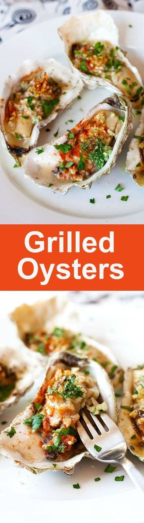 Grilled oysters - oyster on the half shell with garlic, butter, parsley and paprika. Juicy, briny and crazy delicious grilled oysters recipe | rasamalaysia.com Grilled Oysters, Oyster Recipes, Grilled Seafood, Seafood Appetizers, Easy Delicious Recipes, Game Day Food, Easy Delicious, Seafood Dishes, Garlic Butter