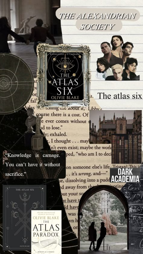 The atlas six aka the best book ever!! #aesthetic #shuffles #collage #theatlassix #darkacademia #moodboard The Atlas Six Aesthetic Book, The Atlas Six Aesthetic Wallpaper, Atlas Six Wallpaper, The Atlas Six Wallpaper, Bookish Collage Wallpaper, The Atlas Paradox Aesthetic, The Atlas Six Characters, The Atlas Six Book, Book Aesthetic Collage