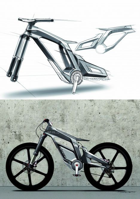 Audi's trick bike (I want to try it!) Bicycle Sketch, Freetime Activities, Bike Sketch, Industrial Design Sketch, Bike Seat, Bicycle Design, Motorcycle Design, Bike Art, Mountain Bikes