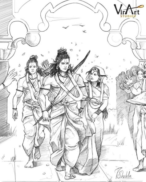 Ram Sita Image Drawing, Ram Siya Sketch, Ramayana Sketches, Ramsita Drawings, Ram Ji Sketch Pencil Easy, Siyaram Drawing, Sitaram Drawing, Sita Ram Paintings Hindu Art, Rama Sita Drawing