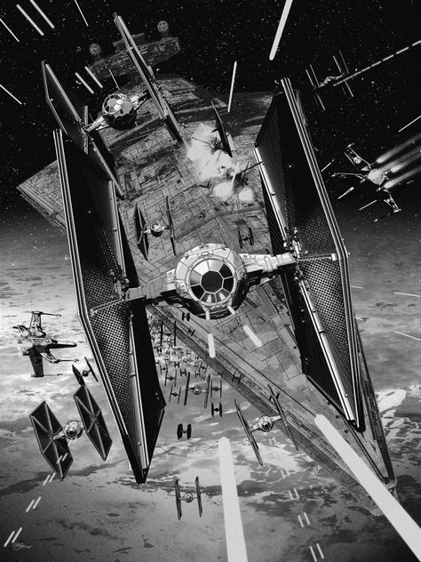 Star Wars Art by Chris Skinner — X-Wing, TIE Fighter, and Millennium Falcon — GeekTyrant Photo Star, Star Wars Prints, Heroic Fantasy, Star Wars Tattoo, Tie Fighter, Star Wars Ships, Star Wars Wallpaper, X Wing, Star Wars Artwork