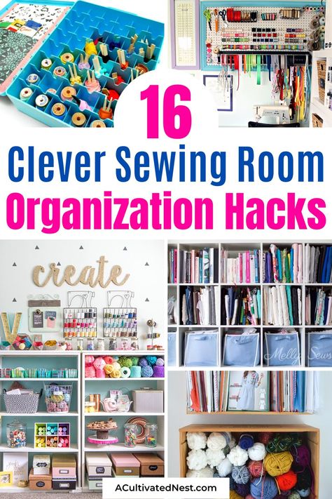 16 Clever Sewing Room Organization Hacks- Say goodbye to clutter and hello to creativity! Discover genius sewing room organization hacks to tidy up your space and make every project a breeze. | #craftOrganization #organizingTips #organization #sewing #ACultivatedNest Organize Sewing Room Small Spaces, Machine Embroidery Room Organization, Sewing Organization Ideas Small Spaces, Sewing Pattern Organization, Quilting Room Organization, Organize Sewing Room, Sewing Craft Room Ideas, Sewing Room Hacks, Sewing Organization Ideas