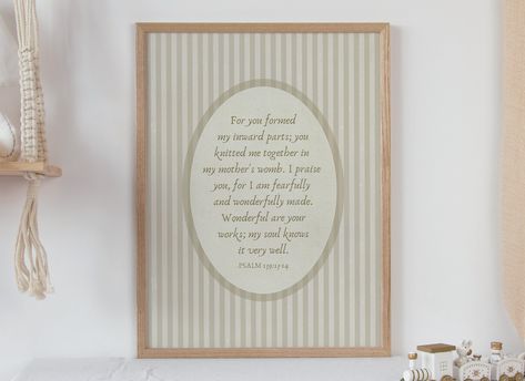 Psalm 139 Nursery Print, Vintage Children's Wall Art, Antique Style Bible Verse Poster, Gender Neutral Bedroom Decor, Large Digital Download - Etsy Simple Scripture, Gender Neutral Bedrooms, Vintage Bible, Gender Neutral Baby Shower Gifts, Christian Nursery, Verse Poster, Neutral Bedroom Decor, Bible Verse Posters, Soli Deo Gloria