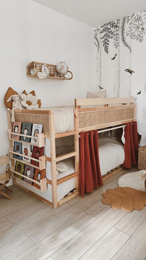 Diy Ikea Kura Bed, Ikea Bed Hack Kura, Bed For Two Kids, Shared Room With Baby, Small Boys Room For Two, Diy Kura Bed, Ikea Bunk Bed Ideas, Small Room For Two Kids, Small Shared Kids Room