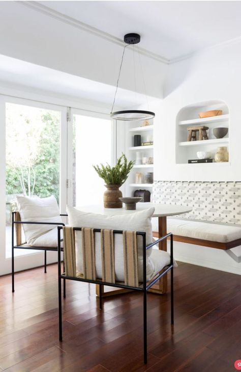 shapeside interiors banquette Spanish Revival Architecture, Croft House, Spanish Revival Home, Home Refresh, Spanish Modern, Colonial Interior, Mediterranean Interior, Mediterranean Living, Brown Rooms