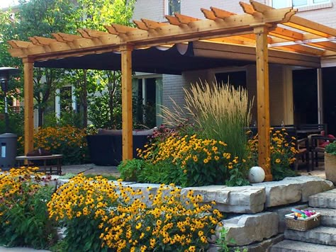 retractable pergola cover that can handle the wind and rain.  For when we redo the deck. Retractable Pergola, Building A Pergola, Wooden Pergola, Backyard Pergola, Covered Pergola, Renzo Piano, Pergola With Roof, Pergola Kits, Pergola Plans