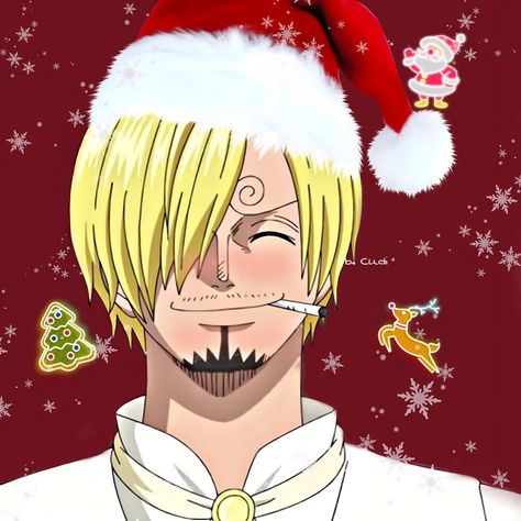 Cudi Sanji Christmas Icons, Sanji Christmas Pfp, Sanji Christmas, Vinsmoke Sanji, Christmas Post, One Piece Drawing, Christmas Icons, Profile Pics, Christmas Hat